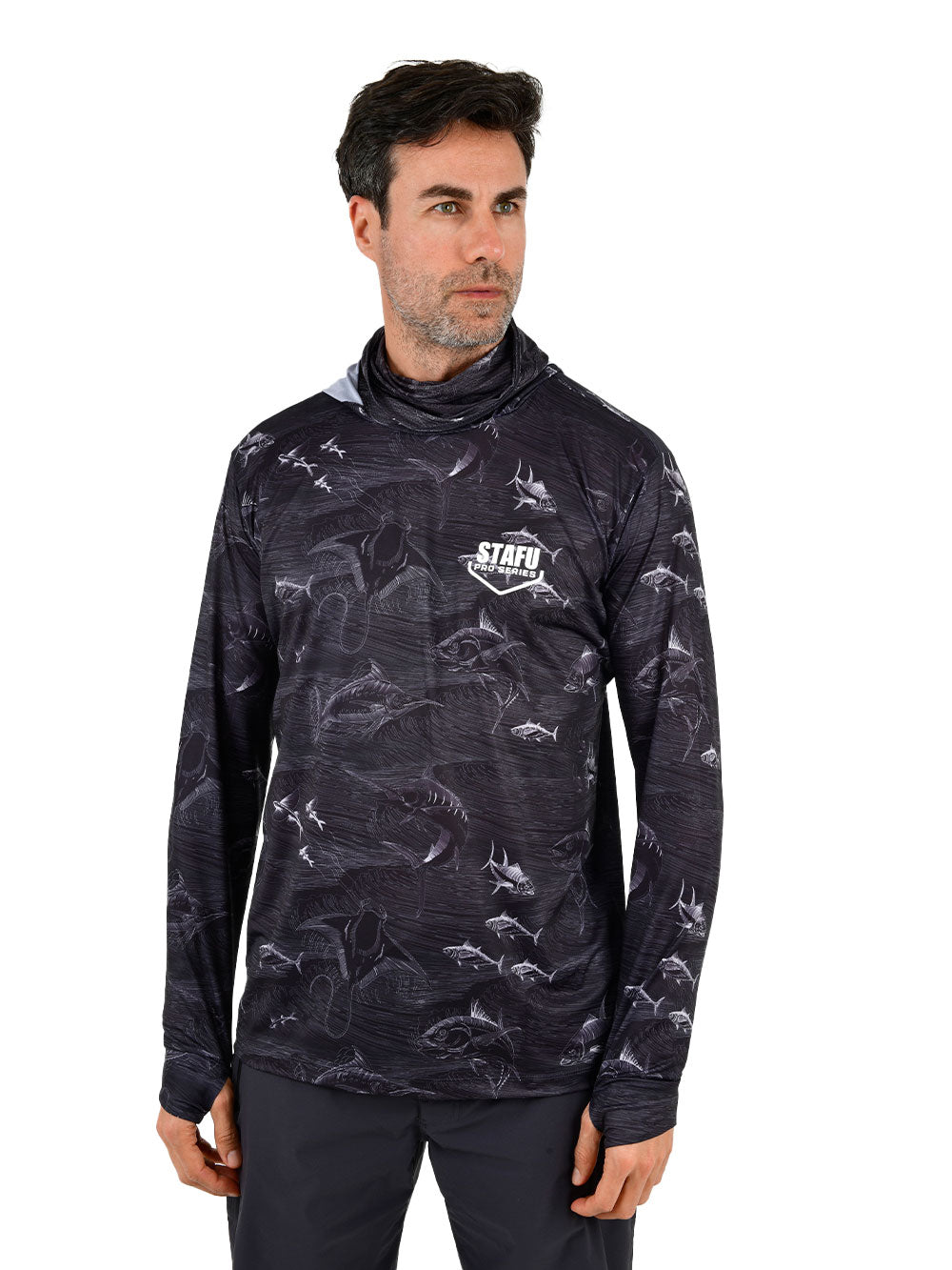 Stratos Kapüşonlu ve Maskeli UPF 40+ Performans T-Shirt - Frenzy Siyah - Stafu Pro Series