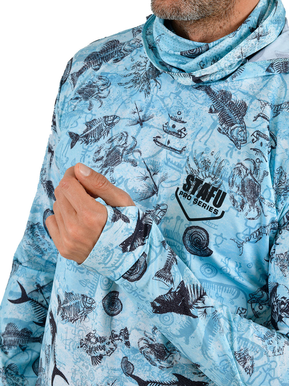 Stratos Kapüşonlu ve Maskeli UPF 40+ Performans T-Shirt - Paleo Mavi - Stafu Pro Series