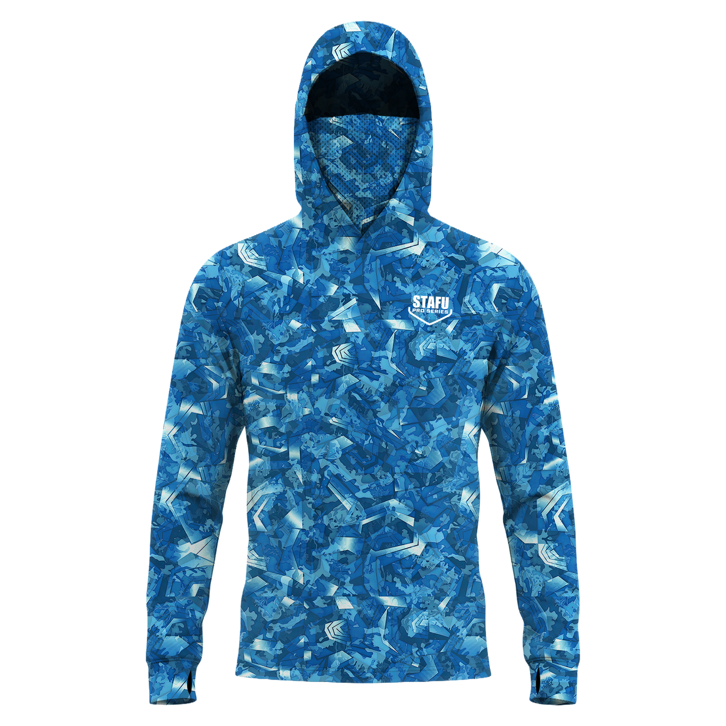 Stratos Kapüşonlu ve Maskeli UPF 40+ Performans T-Shirt - Sea Chaos Blue