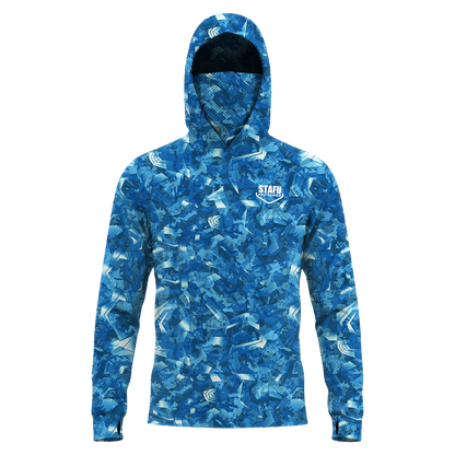 Stratos Kapüşonlu ve Maskeli UPF 40+ Performans T-Shirt - Sea Chaos Blue