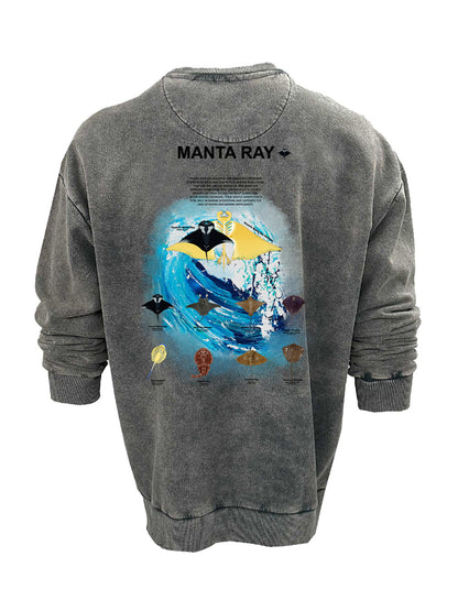 Old Bastard Crew Neck Long Sleeve Acid Wash Sweatshirt - Manta - Grey - Stafu Pro Series