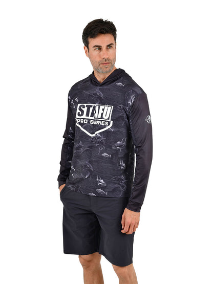 Outrigger Kapüşonlu UV Korumalı Performans T-Shirt - Frenzy Siyah - Stafu Pro Series