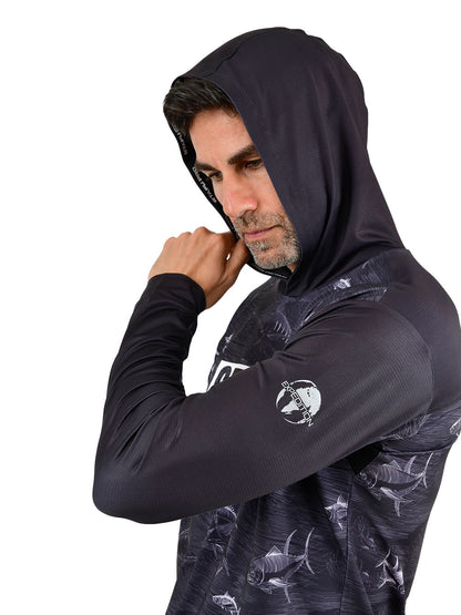 Outrigger Kapüşonlu UV Korumalı Performans T-Shirt - Frenzy Siyah - Stafu Pro Series