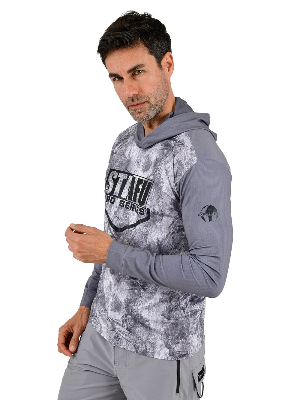 Outrigger Kapüşonlu UV Korumalı Performans T-Shirt - Marlin Mania Grey - Stafu Pro Series
