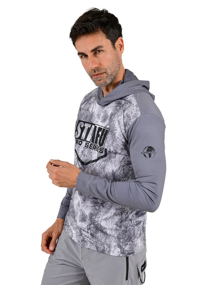 Outrigger Kapüşonlu UV Korumalı Performans T-Shirt - Marlin Mania Grey - Stafu Pro Series