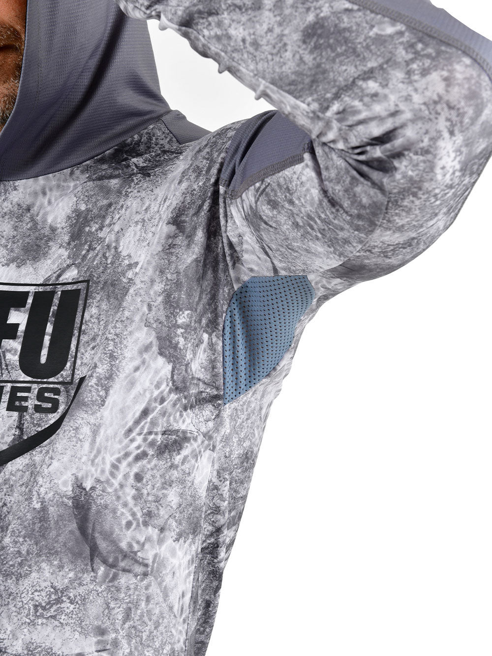 Outrigger Kapüşonlu UV Korumalı Performans T-Shirt - Marlin Mania Grey - Stafu Pro Series