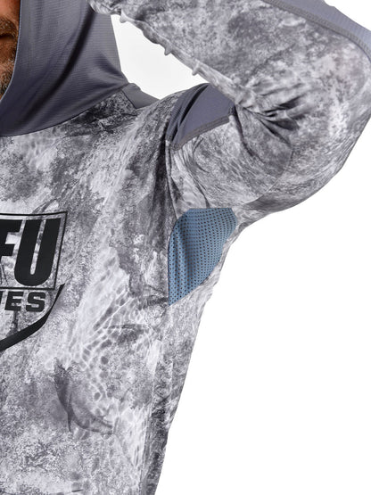 Outrigger Kapüşonlu UV Korumalı Performans T-Shirt - Marlin Mania Grey - Stafu Pro Series