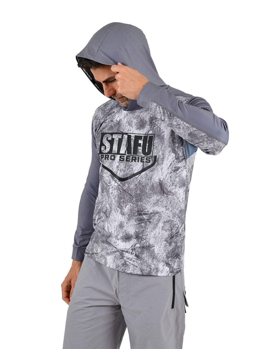 Outrigger Kapüşonlu UV Korumalı Performans T-Shirt - Marlin Mania Grey - Stafu Pro Series