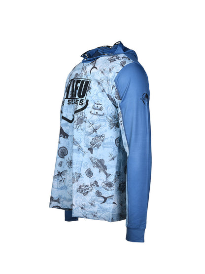 Outrigger Kapüşonlu UV Korumalı Performans T-Shirt - Paleo Blue