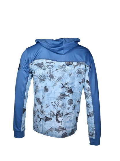 Outrigger Kapüşonlu UV Korumalı Performans T-Shirt - Paleo Blue