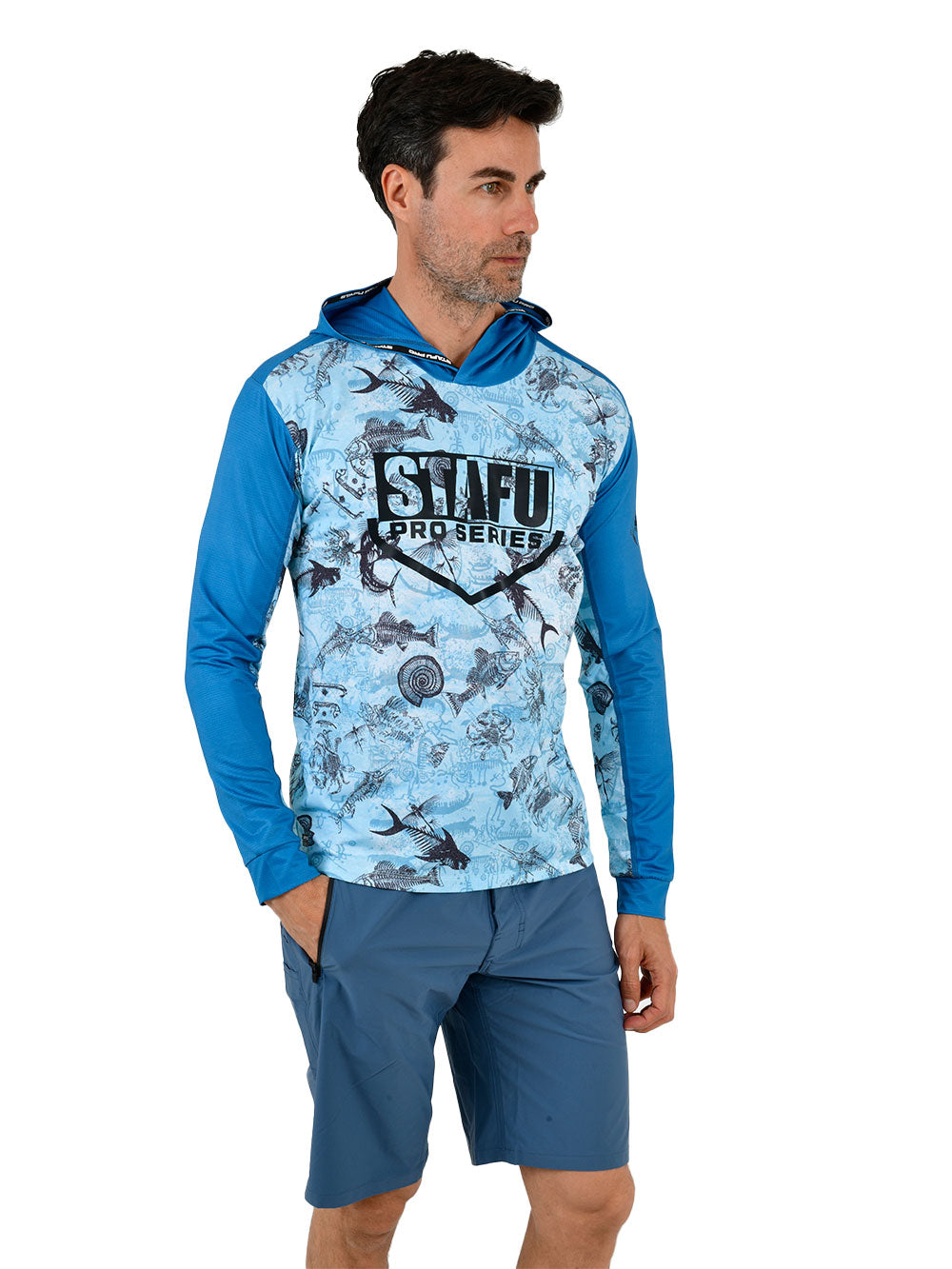 Outrigger Kapüşonlu UV Korumalı Performans T-Shirt - Paleo Blue - Stafu Pro Series