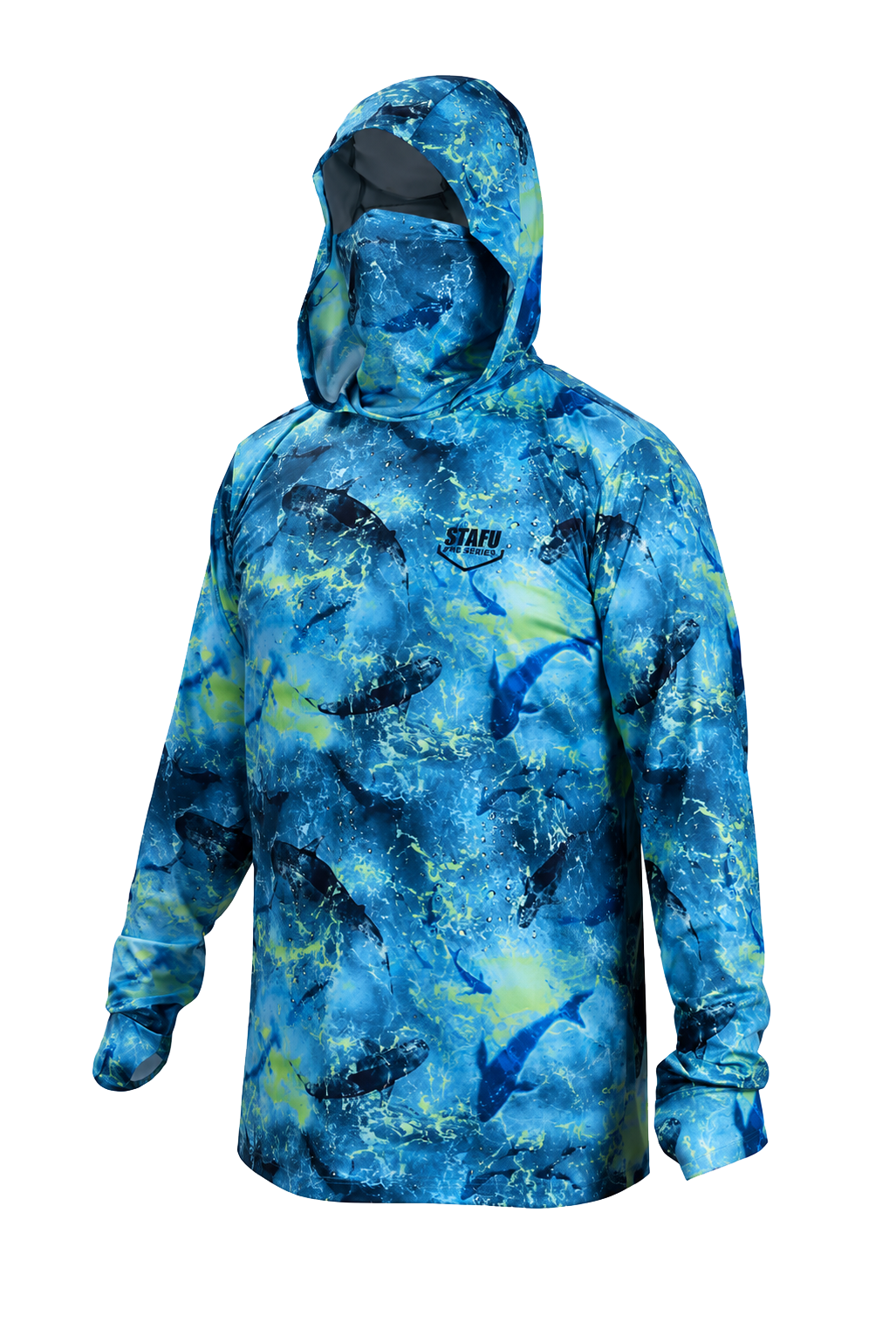 Stratos Kapüşonlu ve Maskeli UPF 40+ Performans T-Shirt - Shark Blue Lime