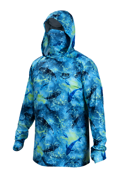 Stratos Kapüşonlu ve Maskeli UPF 40+ Performans T-Shirt - Shark Blue Lime