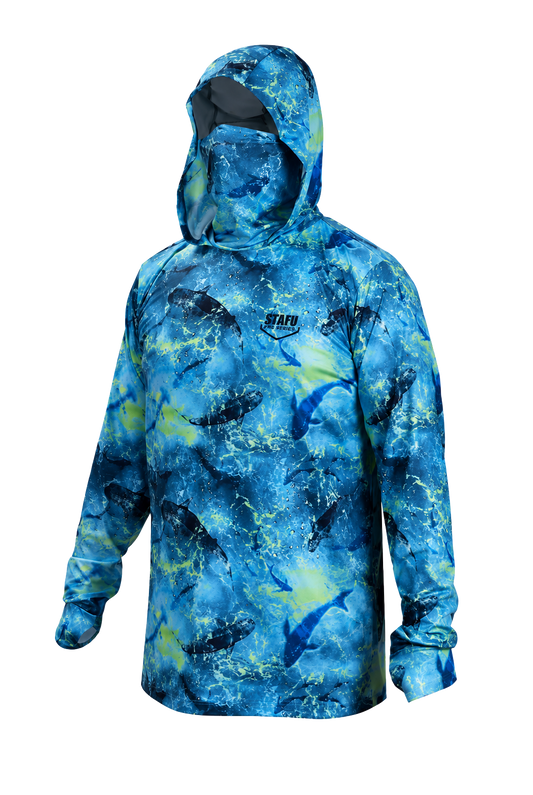 Stratos Hooded and Masked UPF 40+ Performance T-Shirt - Shark Lime