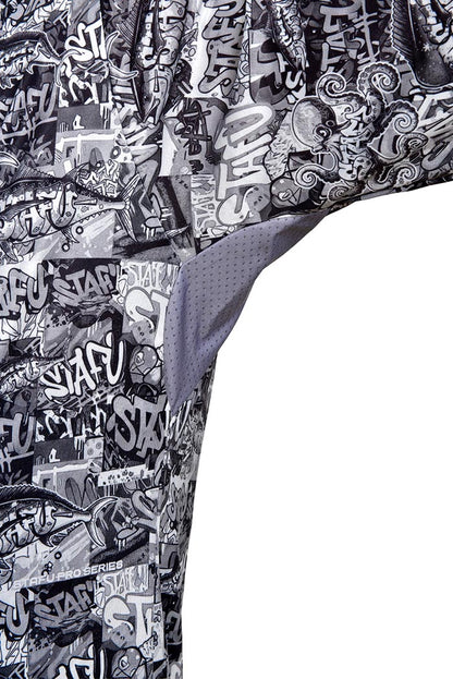 Stratos Kapüşonlu ve Maskeli UPF 40+ Performans T-Shirt - Grafiti Black