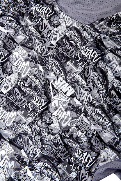 Stratos Kapüşonlu ve Maskeli UPF 40+ Performans T-Shirt - Grafiti Black
