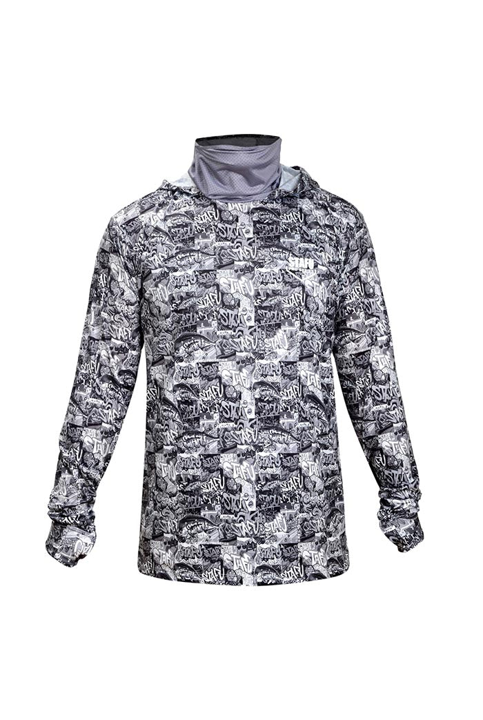 Stratos Kapüşonlu ve Maskeli UPF 40+ Performans T-Shirt - Grafiti Black
