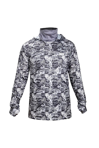 Stratos Kapüşonlu ve Maskeli UPF 40+ Performans T-Shirt - Grafiti Black