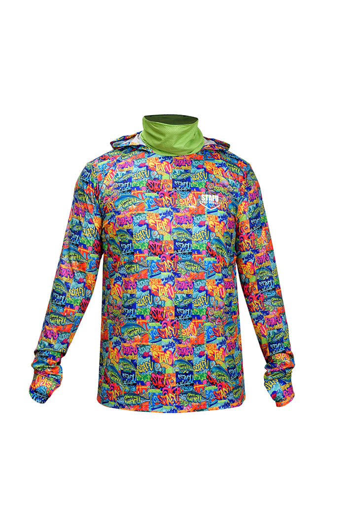 Stratos Kapüşonlu ve Maskeli UPF 40+ Performans T-Shirt - Grafiti