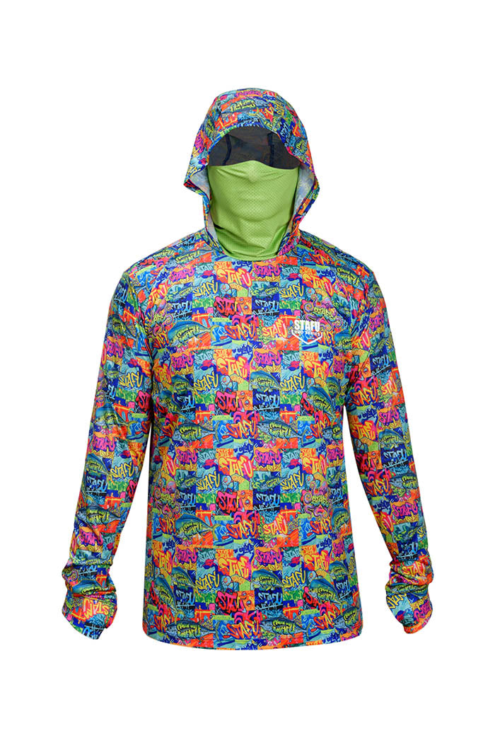 Stratos Kapüşonlu ve Maskeli UPF 40+ Performans T-Shirt - Grafiti