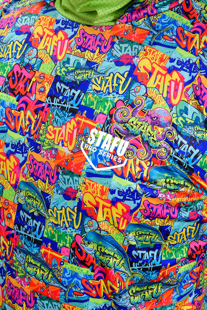 Stratos Kapüşonlu ve Maskeli UPF 40+ Performans T-Shirt - Grafiti