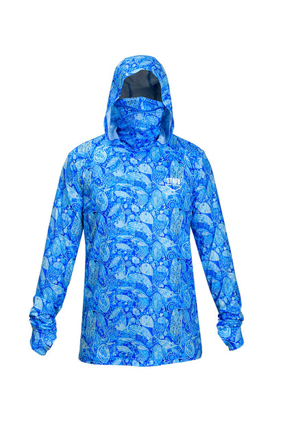 Stratos Kapüşonlu ve Maskeli UPF 40+ Performans T-Shirt - The Kiss Blue
