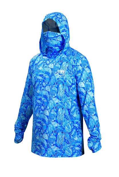 Stratos Kapüşonlu ve Maskeli UPF 40+ Performans T-Shirt - The Kiss Blue