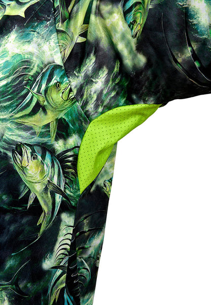 Stratos Kapüşonlu ve Maskeli UPF 40+ Performans T-Shirt -Rooster Green