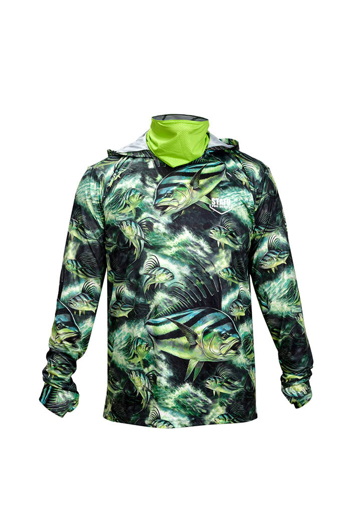 Stratos Kapüşonlu ve Maskeli UPF 40+ Performans T-Shirt -Rooster Green