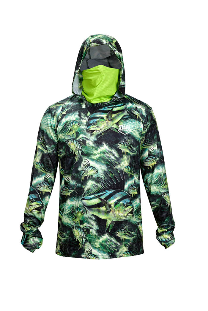 Stratos Kapüşonlu ve Maskeli UPF 40+ Performans T-Shirt -Rooster Green