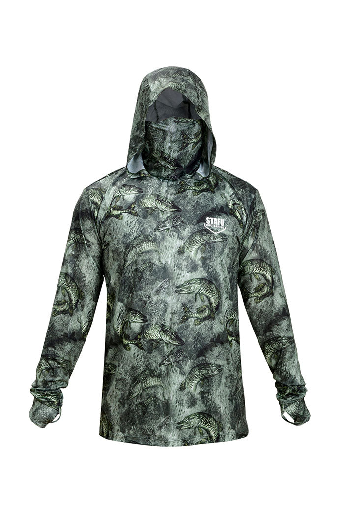 Stratos Kapüşonlu ve Maskeli UPF 40+ Performans T-Shirt - Predatory Green