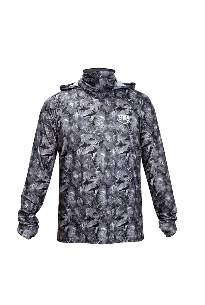 Stratos Kapüşonlu ve Maskeli UPF 40+ Performans T-Shirt - Sea Chaos