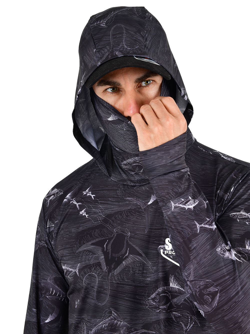 Stratos Kapüşonlu ve Maskeli UPF 40+ Performans T-Shirt - Frenzy Siyah - Stafu Pro Series