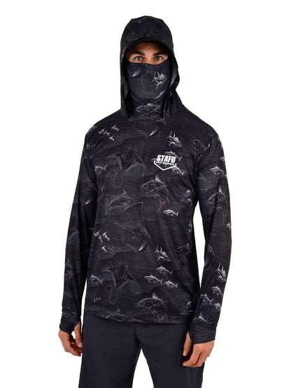 Stratos Kapüşonlu ve Maskeli UPF 40+ Performans T-Shirt - Frenzy Siyah - Stafu Pro Series