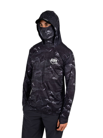 Stratos Kapüşonlu ve Maskeli UPF 40+ Performans T-Shirt - Frenzy Siyah - Stafu Pro Series