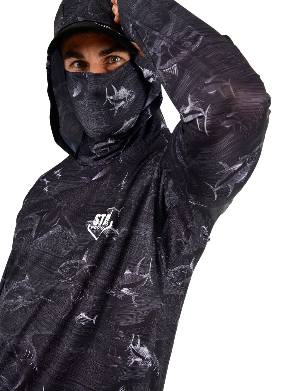 Stratos Kapüşonlu ve Maskeli UPF 40+ Performans T-Shirt - Frenzy Siyah - Stafu Pro Series
