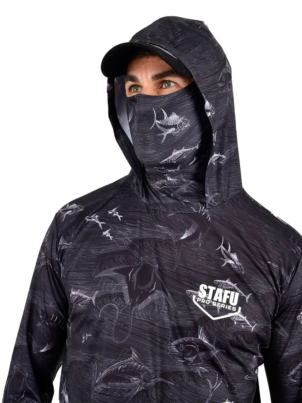 Stratos Kapüşonlu ve Maskeli UPF 40+ Performans T-Shirt - Frenzy Siyah - Stafu Pro Series