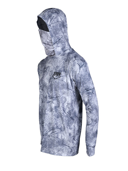 Stratos Kapüşonlu ve Maskeli UPF 40+ Performans T-Shirt - Marlin Mania Grİ