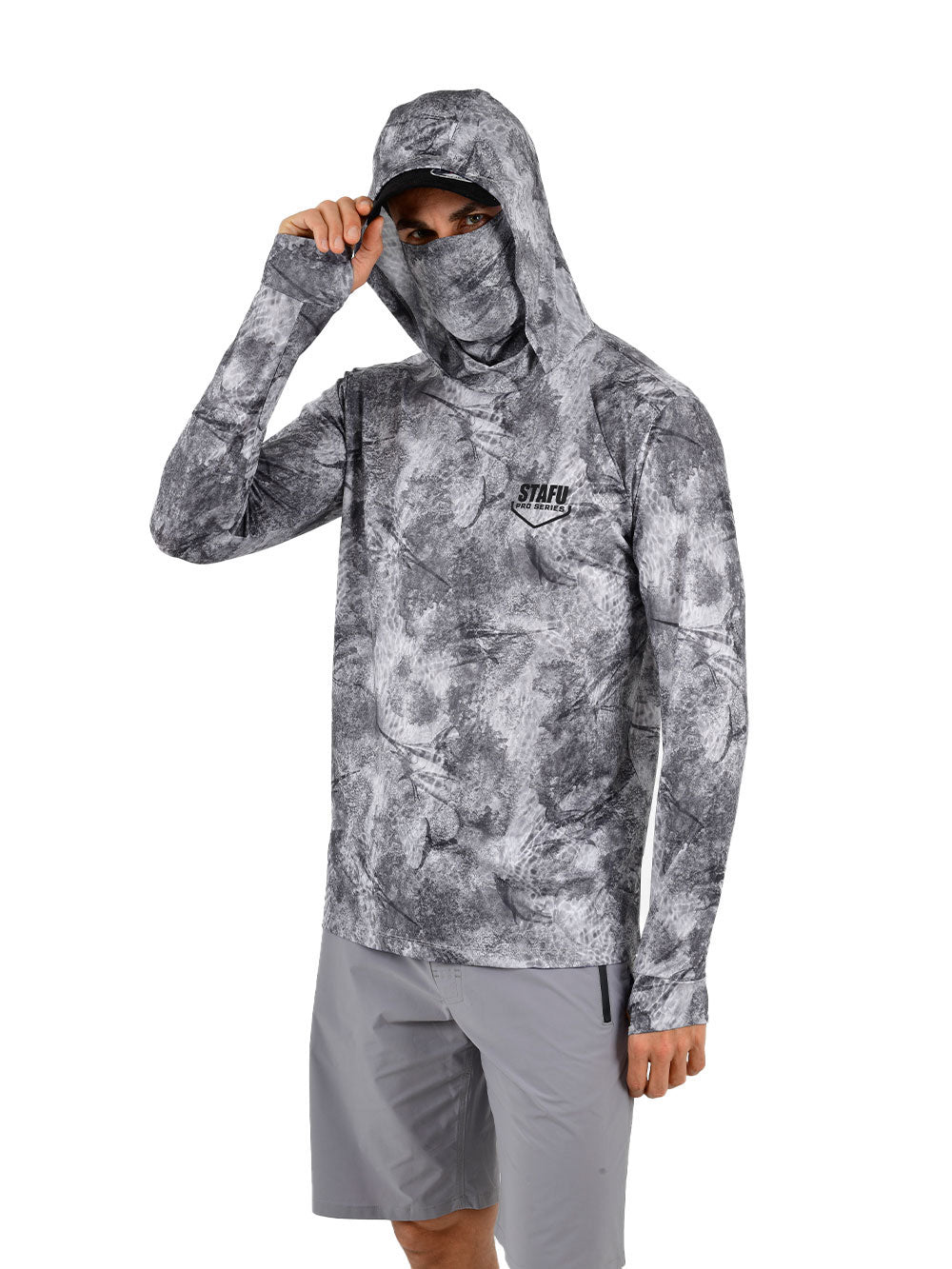 Stratos Kapüşonlu ve Maskeli UPF 40+ Performans T-Shirt - Marlin Mania Grİ - Stafu Pro Series