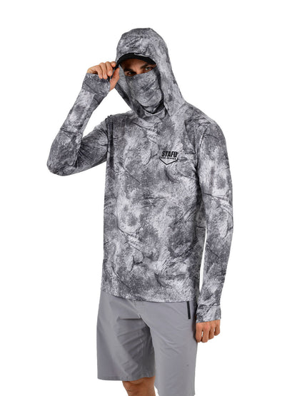 Stratos Kapüşonlu ve Maskeli UPF 40+ Performans T-Shirt - Marlin Mania Grİ - Stafu Pro Series