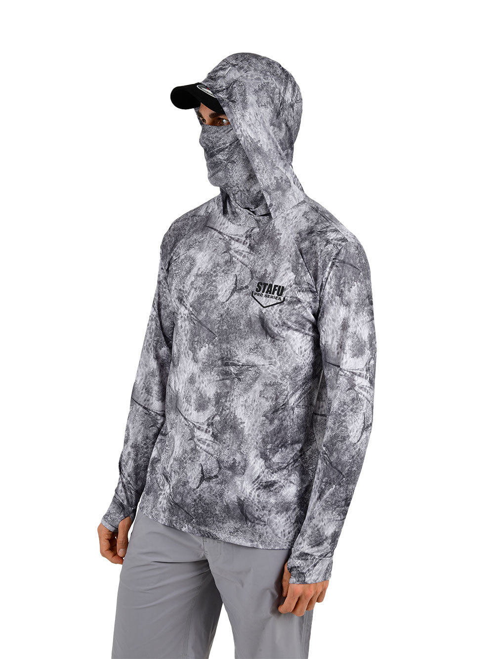 Stratos Kapüşonlu ve Maskeli UPF 40+ Performans T-Shirt - Marlin Mania Grİ - Stafu Pro Series