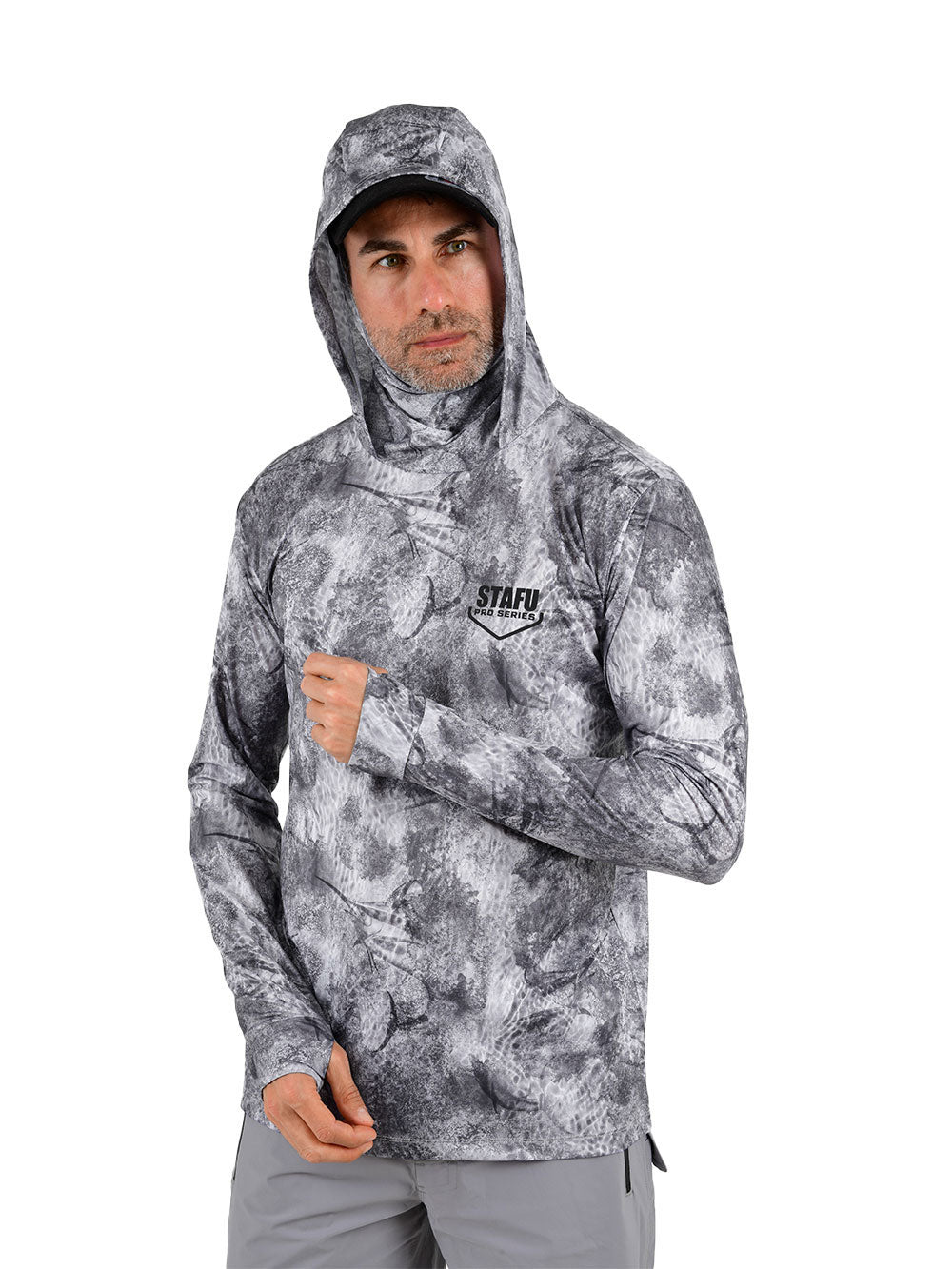 Stratos Kapüşonlu ve Maskeli UPF 40+ Performans T-Shirt - Marlin Mania Grİ - Stafu Pro Series