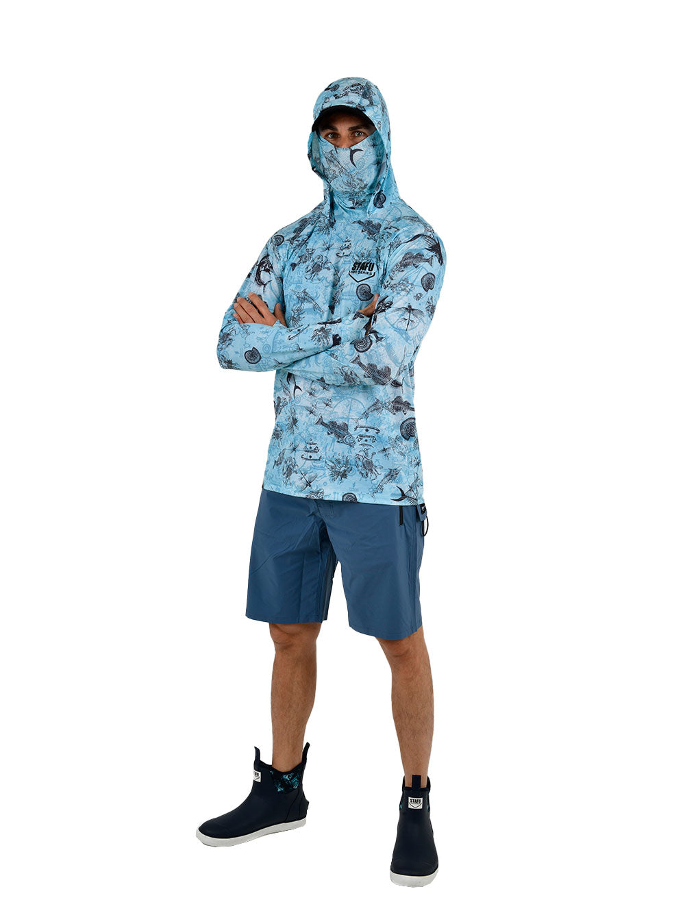 Stratos Kapüşonlu ve Maskeli UPF 40+ Performans T-Shirt - Paleo Mavi - Stafu Pro Series