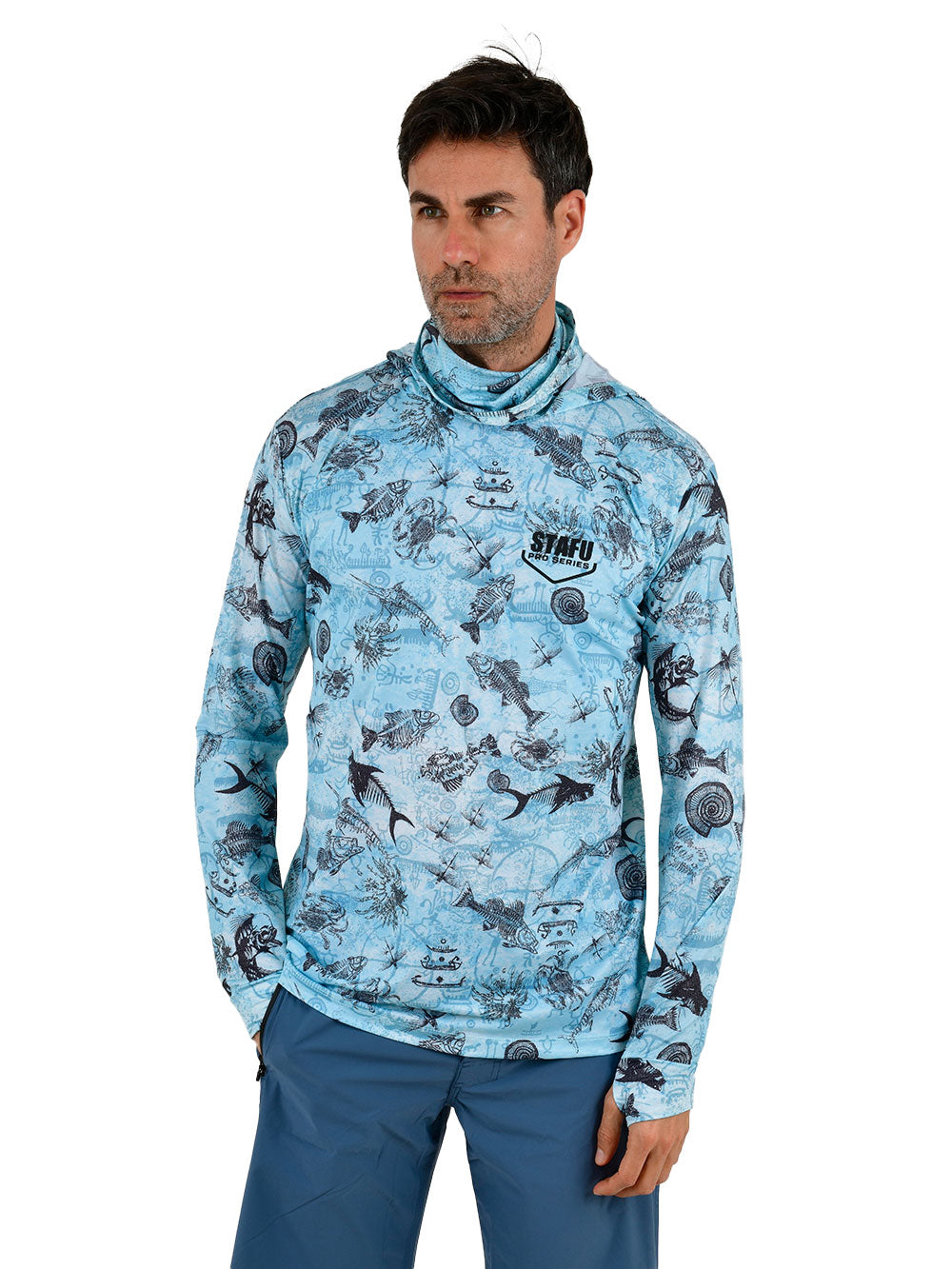 Stratos Kapüşonlu ve Maskeli UPF 40+ Performans T-Shirt - Paleo Mavi - Stafu Pro Series