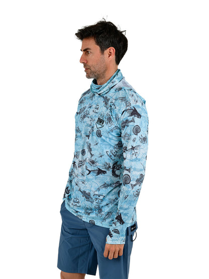 Stratos Kapüşonlu ve Maskeli UPF 40+ Performans T-Shirt - Paleo Mavi - Stafu Pro Series