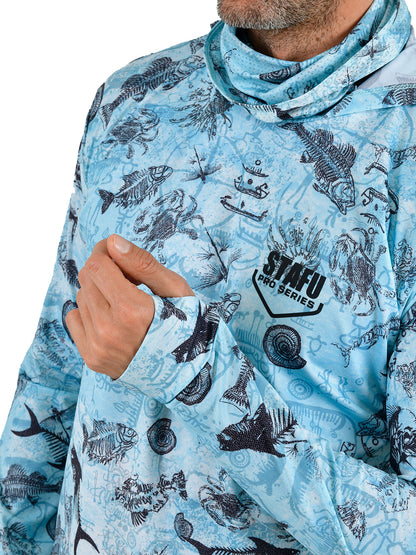 Stratos Kapüşonlu ve Maskeli UPF 40+ Performans T-Shirt - Paleo Mavi - Stafu Pro Series