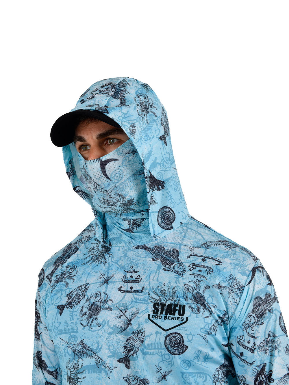 Stratos Kapüşonlu ve Maskeli UPF 40+ Performans T-Shirt - Paleo Mavi - Stafu Pro Series