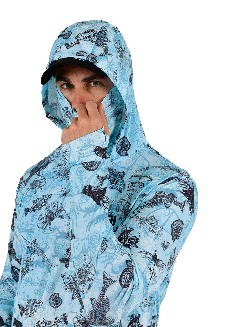 Stratos Kapüşonlu ve Maskeli UPF 40+ Performans T-Shirt - Paleo Mavi - Stafu Pro Series