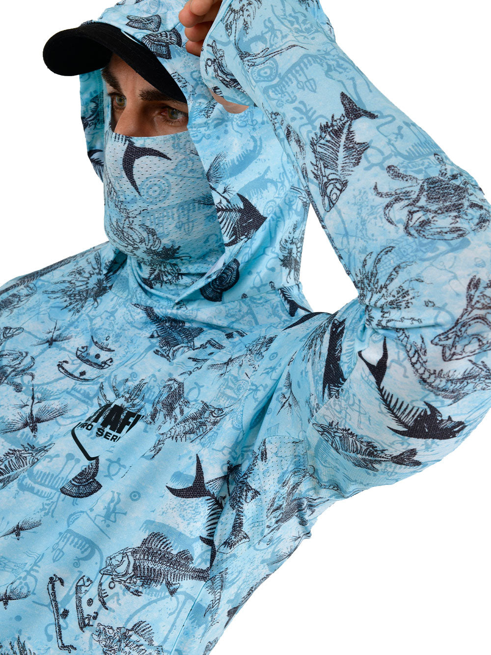 Stratos Kapüşonlu ve Maskeli UPF 40+ Performans T-Shirt - Paleo Mavi - Stafu Pro Series