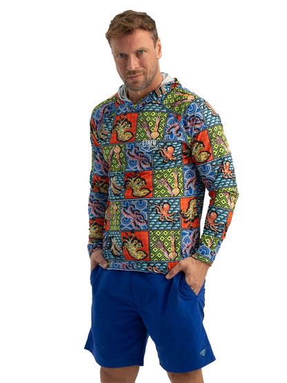 Tasman Kapüşonlu UV Korumalı Performans T-Shirt - Colorful Octopus - Stafu Pro Series